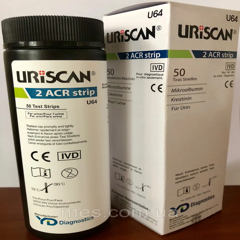 Тест-смужки Uriscan U64 2 ACR (визн. мікроальбумінурії і креатиніну в сечі) №50